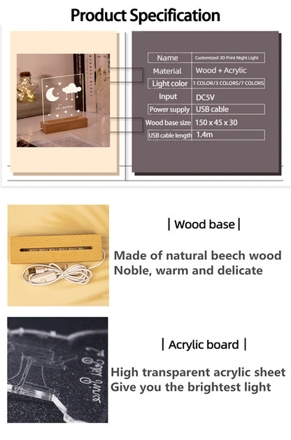 Drop Shipping Personalized Nightlight USB LED Customized Name 3D Lamp  Decoration Bedroom Toys Birthday For Baby Children Gift